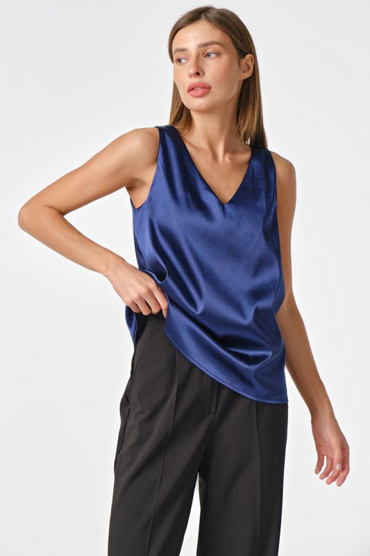 Basic satin top under jacket dark blue