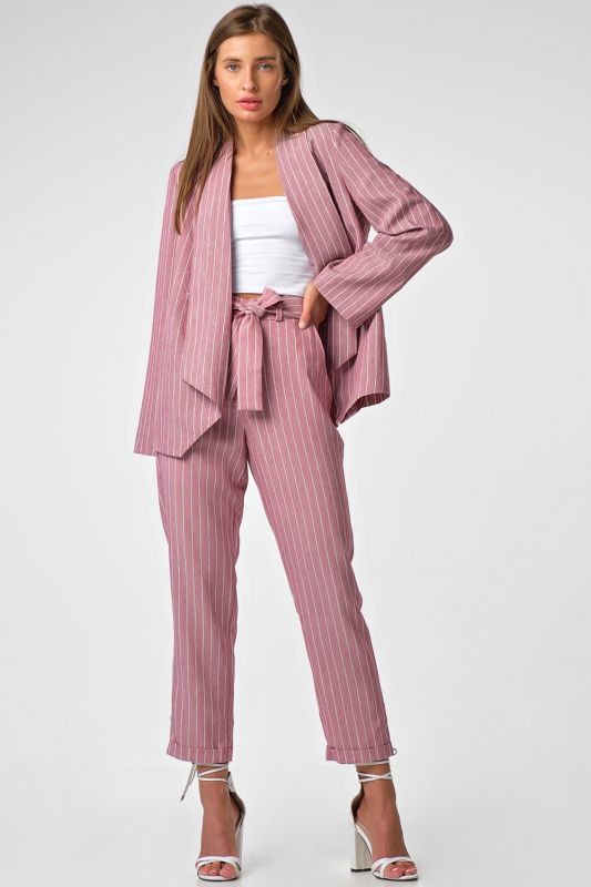 Pink striped long straight summer jacket