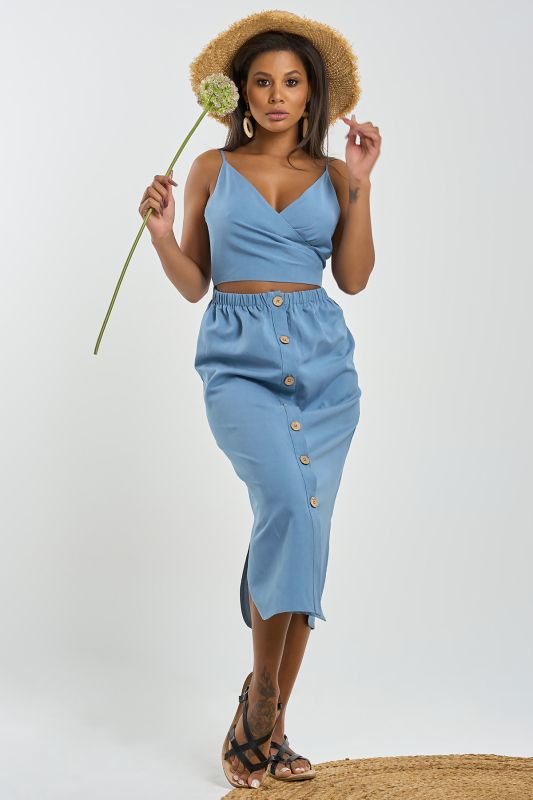 Cotton dress with cut-off waist blue