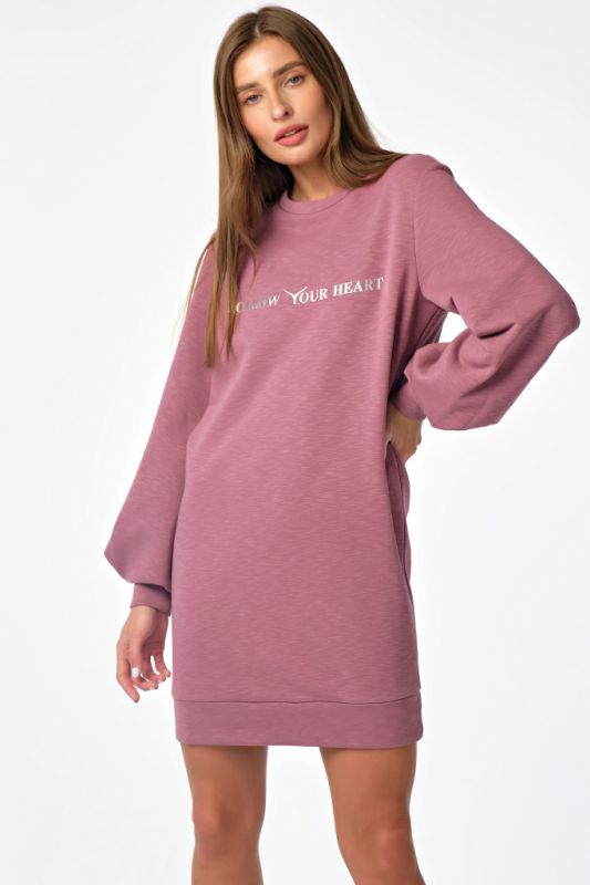 Long sleeve futer fleece sweatshirt dress in dark purple