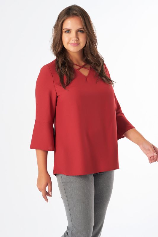 Large size straight office blouse in red