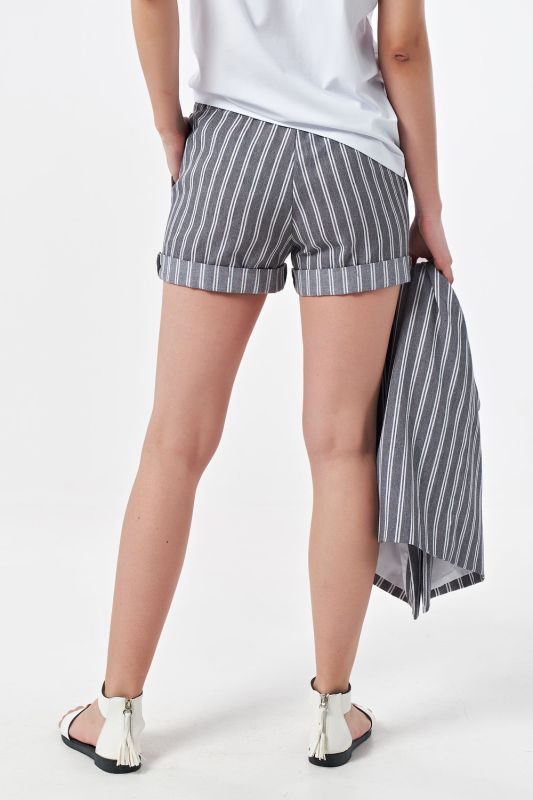 Cotton striped summer shorts with elastic band on gray