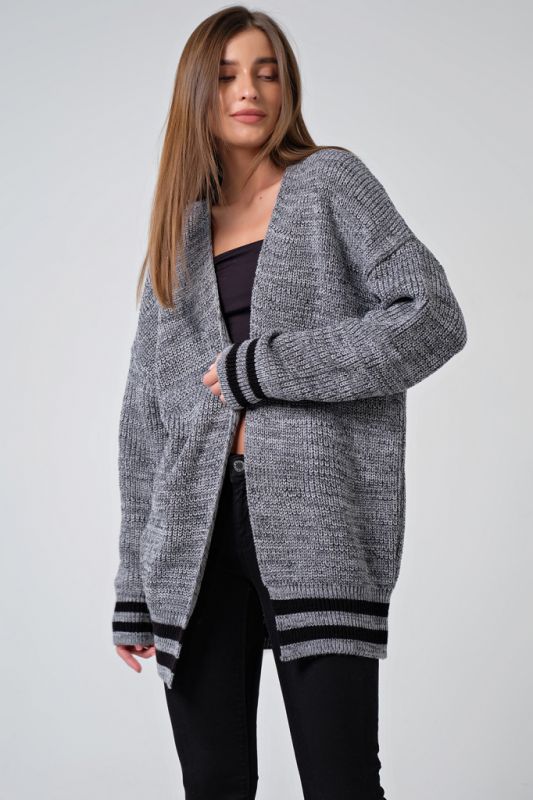 Cardigan knitted over-size short cardigan without clasp gray melange