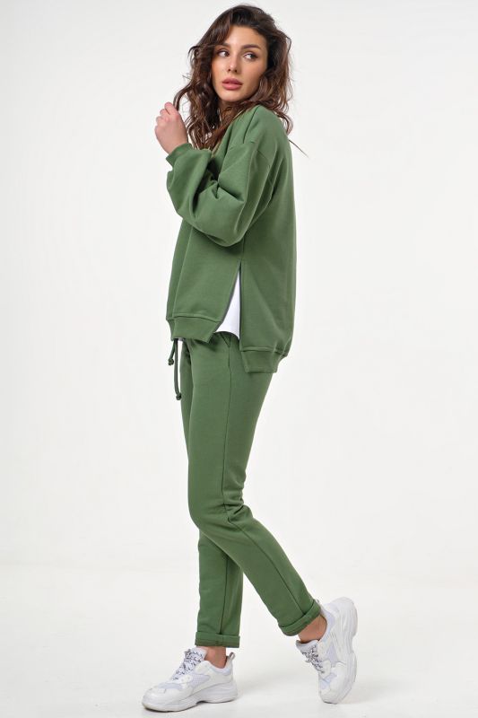 Cotton knitted trouser suit green