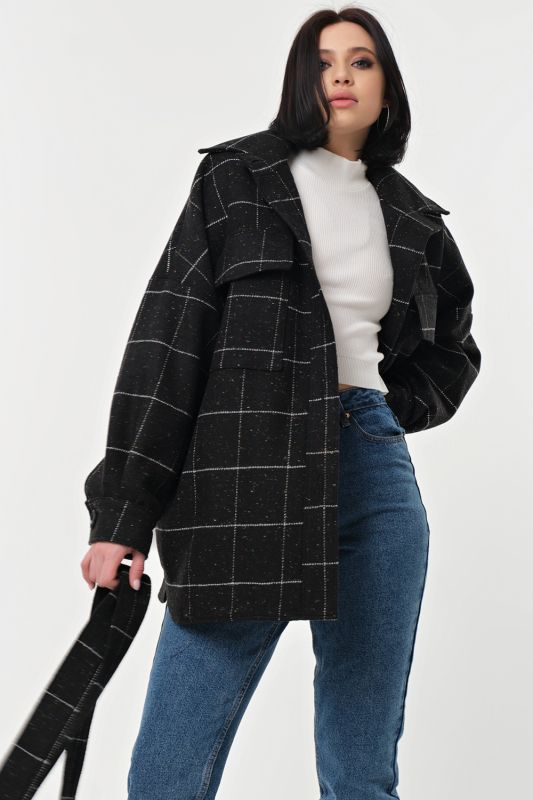 Shirt-coat shortened plaid on black