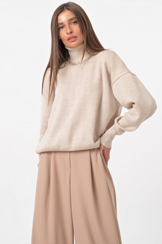 Beige High Neck Knitted Oversize Jumper