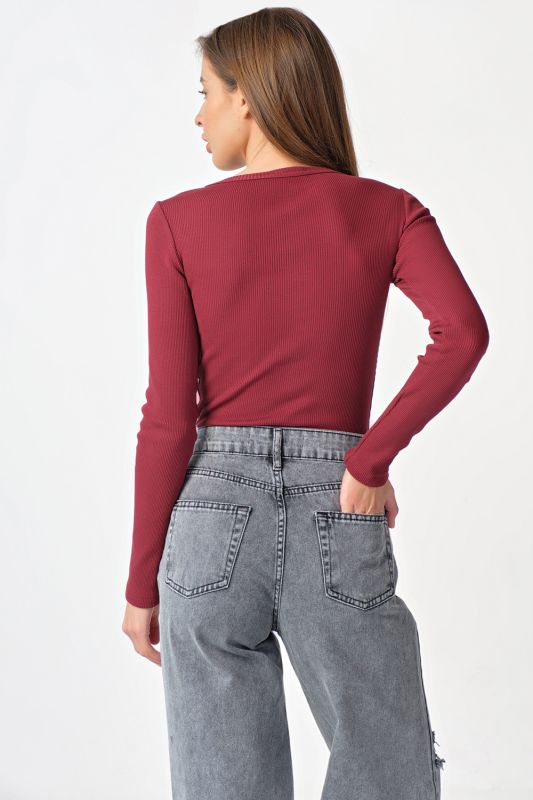 Long sleeve knitted burgundy bodysuit