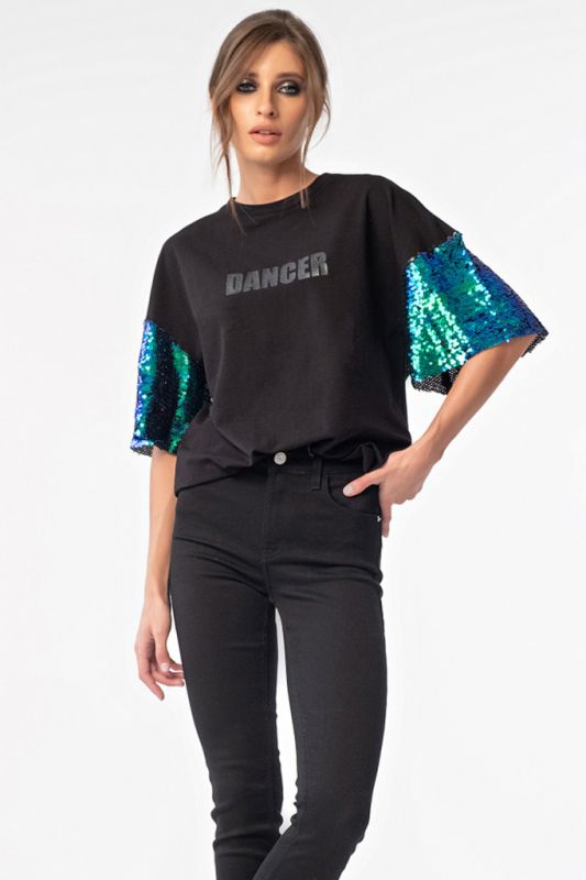 Oversize T-shirt with blue-green sequins