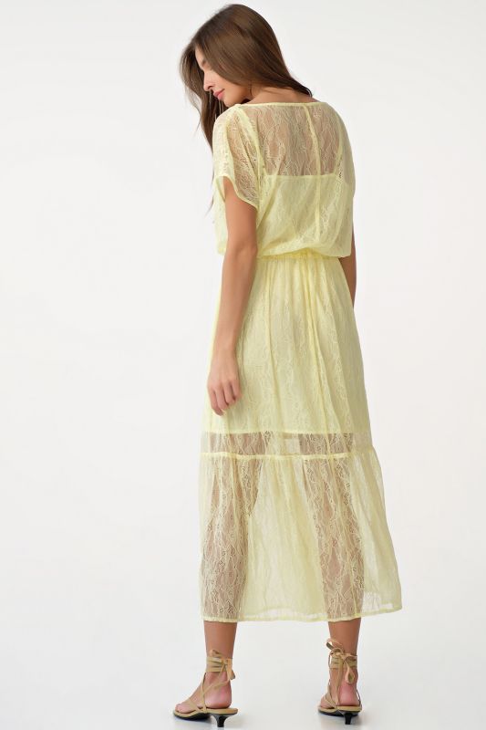 Yellow loose lace midi dress