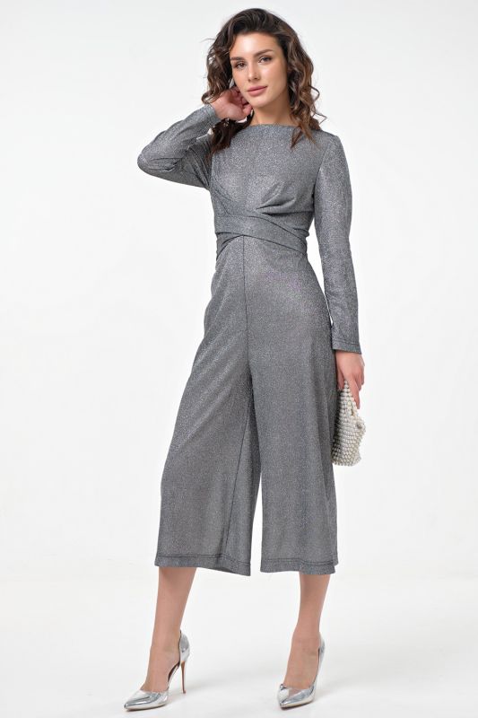 Fit-and-flare jersey jumpsuit with sprayed fabric gray