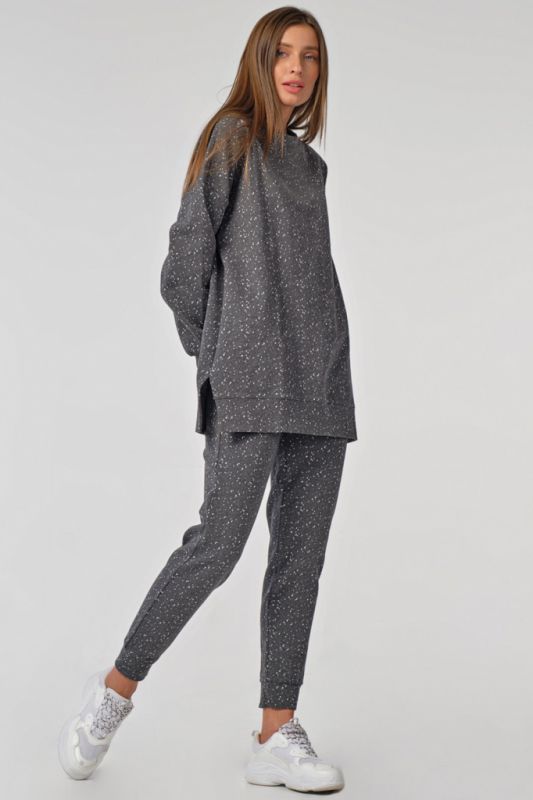 Casual over-size jersey knit suit gray with speckles