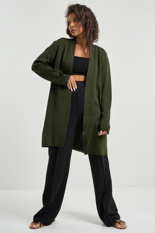 Knitted loose cardigan melange dark olive