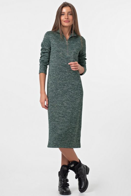 Warm dress with long sleeve gray-emerald melange