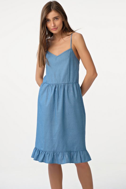 Blue lightweight strappy dress with flounce