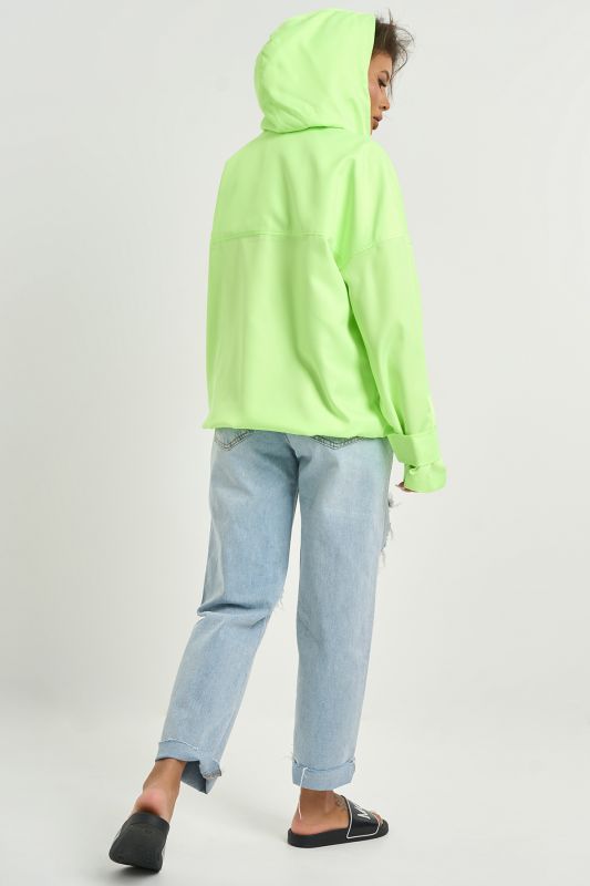 Lightweight hooded windbreaker in neon green