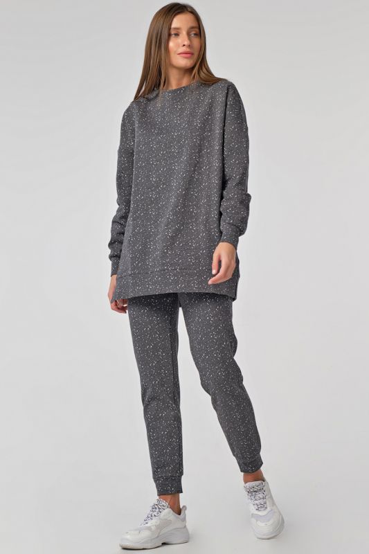 Casual over-size jersey knit suit gray with speckles