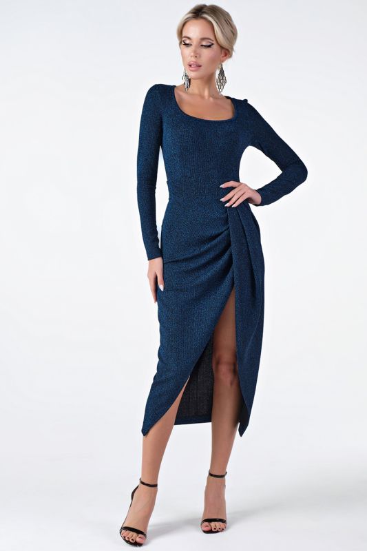 Fit-and-flare dress of knitted fabric with lurex, blue