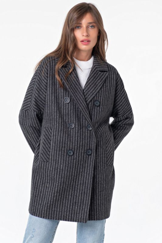 Semi-dress straight coat with stripes gray