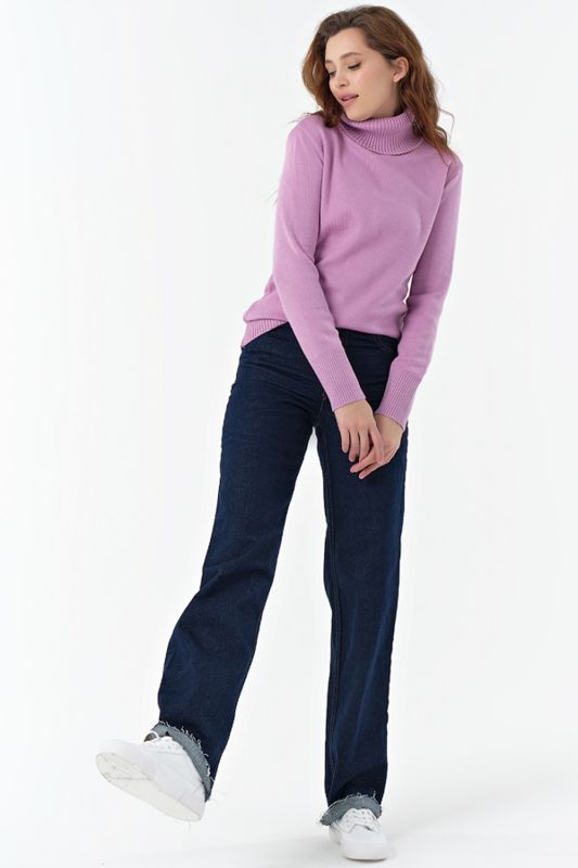 Long sleeve knitted turtleneck sweater made of wool in soft lilac color