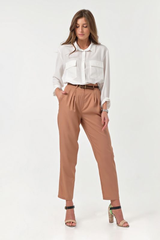 Summer loose pants with pleats beige