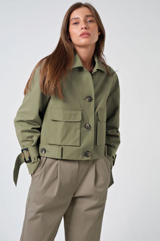 Khaki cotton over-size windbreaker with pockets