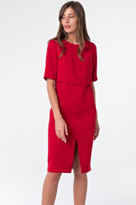 Short sleeve straight casual dress in red