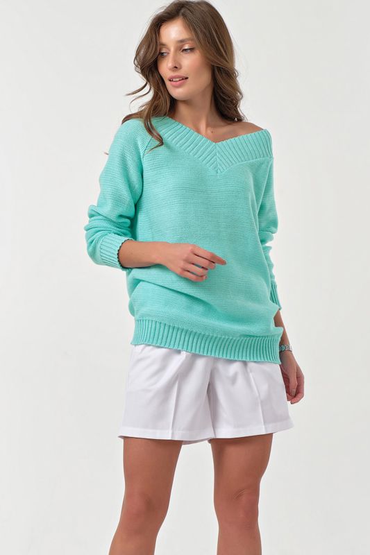 Cotton knitted sweater in turquoise