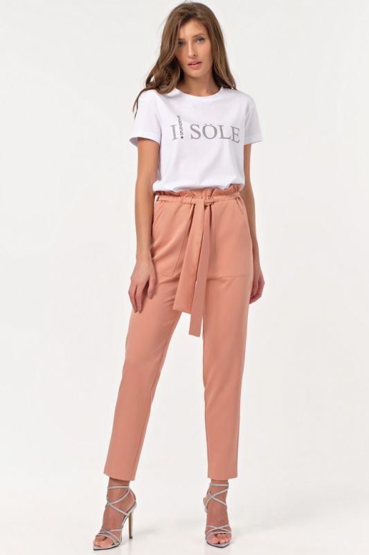 Summer pants with elastic band with pockets pink and peach