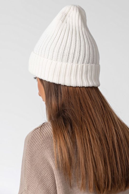 Knitted beanie hat with lapel milky