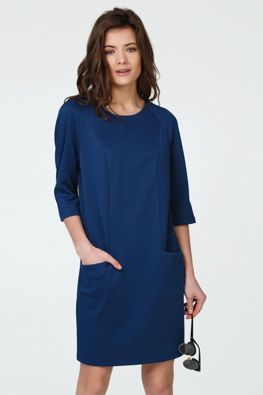 Casual short dress with pockets blue