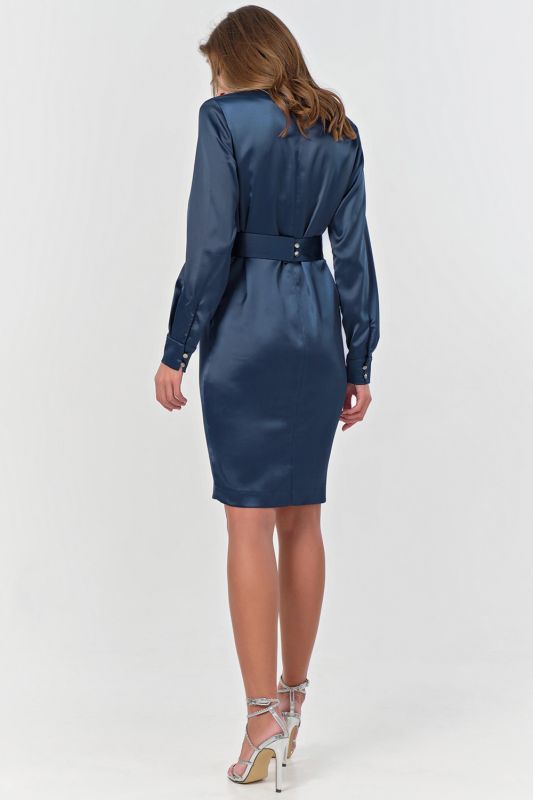 Attached satin dress in navy blue