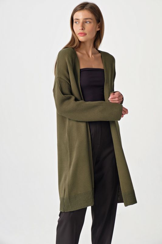 Olive long sleeveless knitted over-size cardigan without button