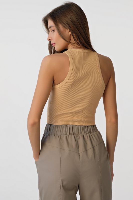 Beige cotton cropped top knitted with American armhole