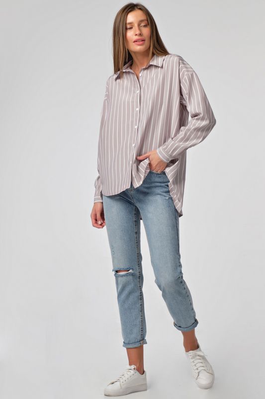 Shirt loose buttoned shirt with striped stripes on gray