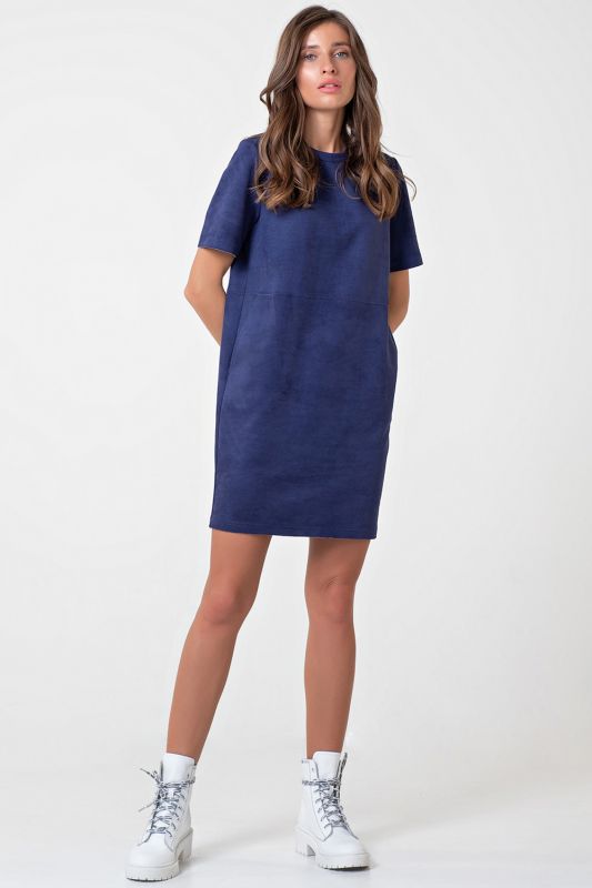 Short Sleeve Suede Dress Blue