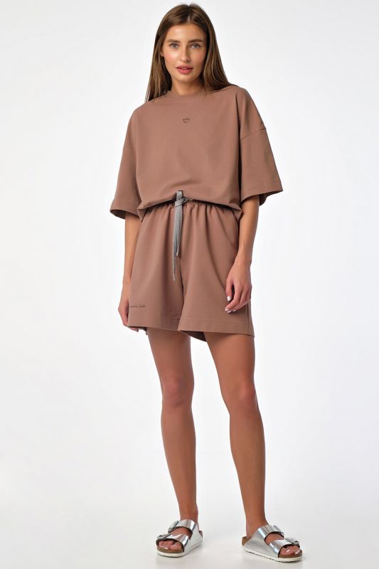 Summer sporty oversize suit with shorts Milk chocolate cotton shorts