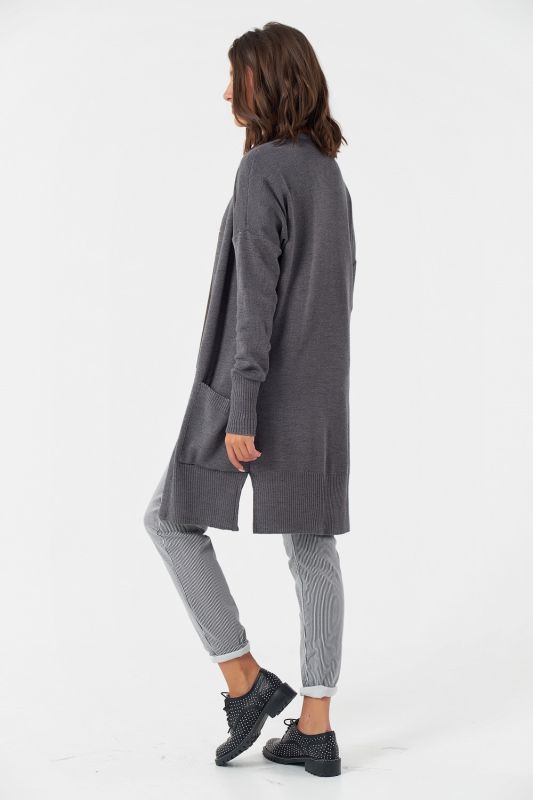 Knitted wool cardigan with pockets dark gray melange