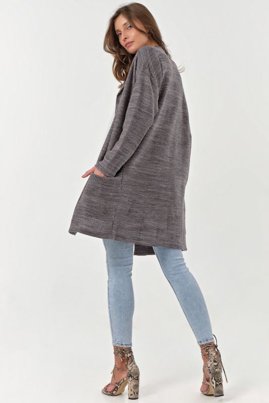 Warm knitted loose cardigan with pockets gray-beige