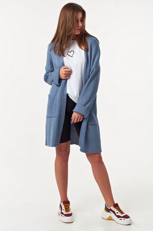 Oversize knit cardigan with side slits indigo