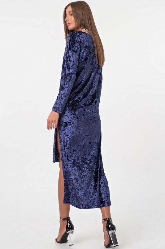 Dark blue velvet dress with slits on sides