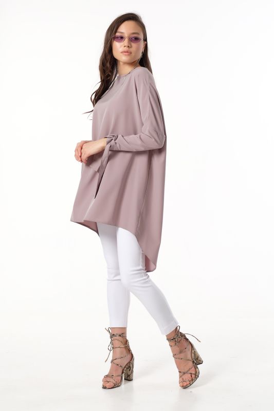 Long-sleeve flared blouse with long sleeves gray-beige