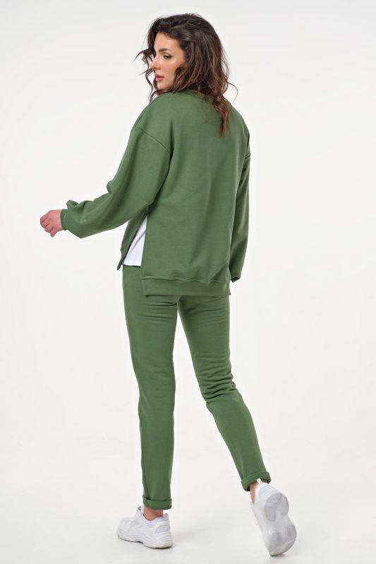 Cotton knitted trouser suit green