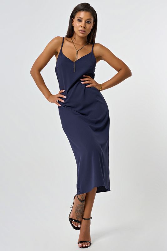 Lingerie-style flowing combination dress in navy blue