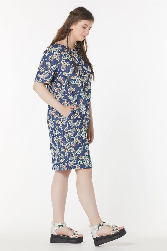 Summer straight dress with denim print on large size