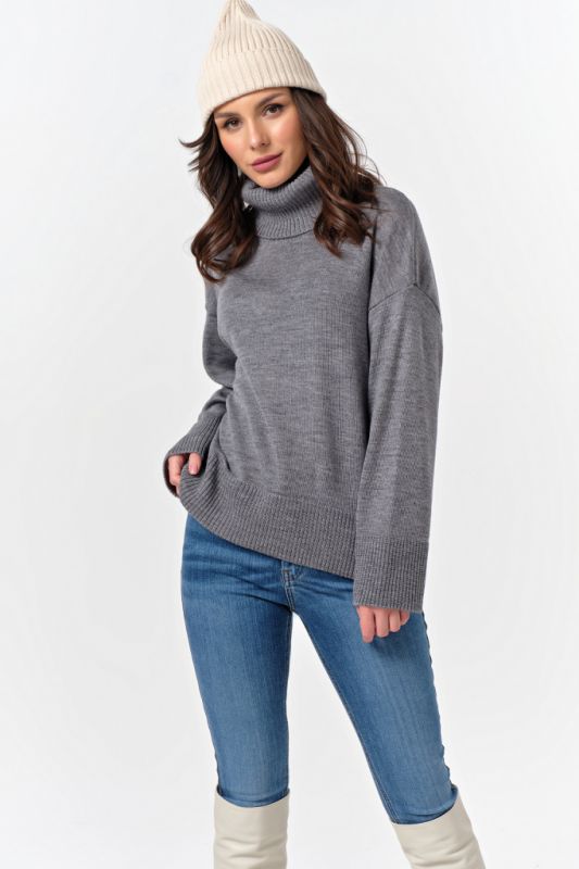 Grey Melange Wool Knitted Oversize Jumper