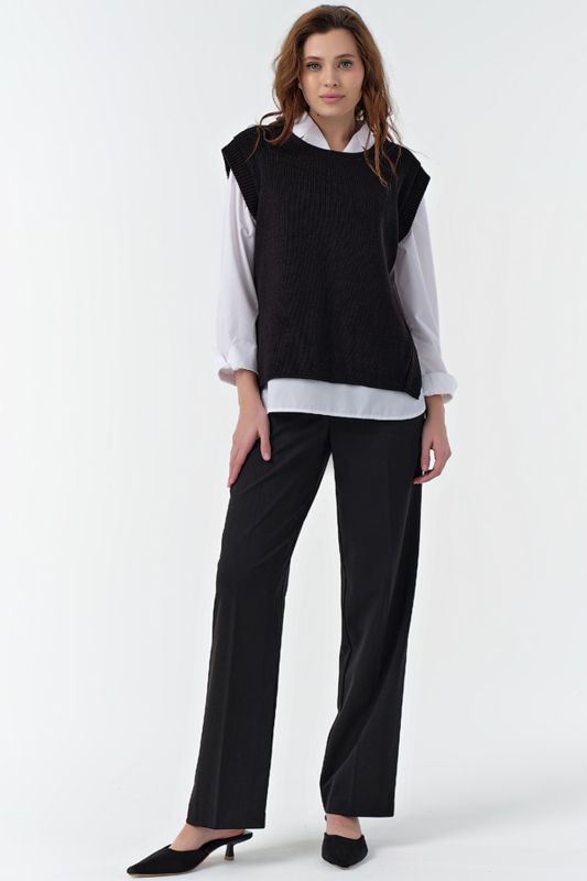 Asymmetric knitted over-size vest with slits on the sides black