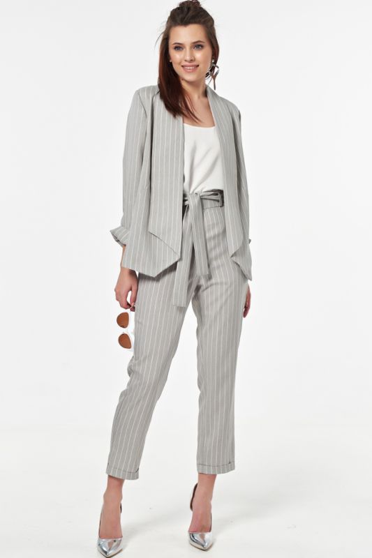 Long straight striped summer jacket gray