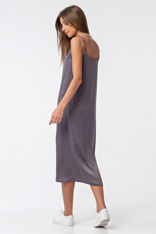 Lined silk midi combination dress gray