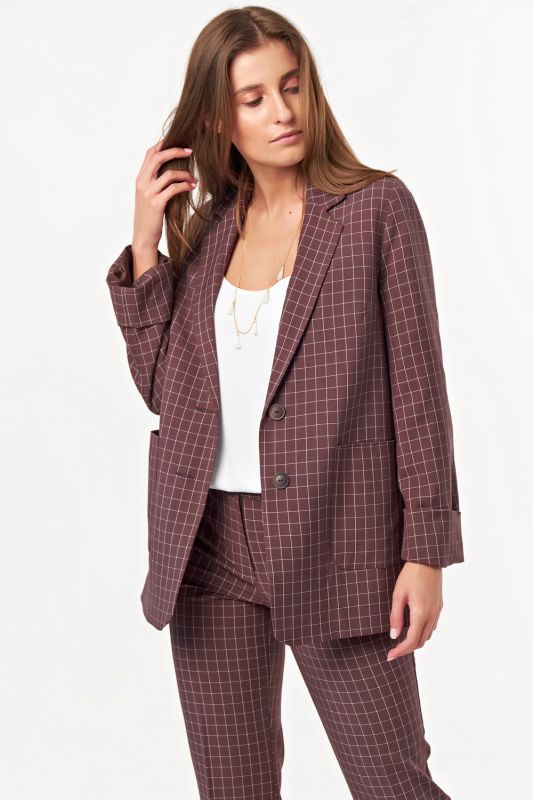 Classic pants suit in bitter chocolate plaid