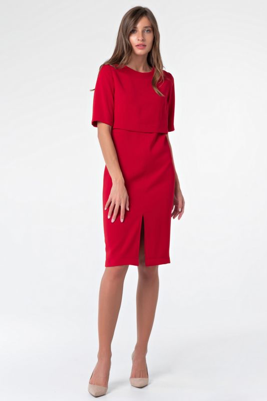 Short sleeve straight casual dress in red